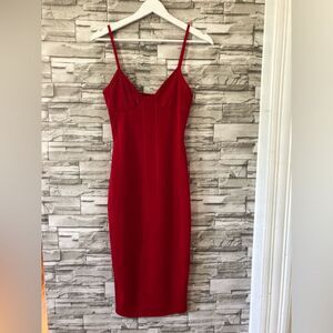 Pretty Little Thing || Bodycon Red Maxi Beach Travel Strappy Dress SZ 6